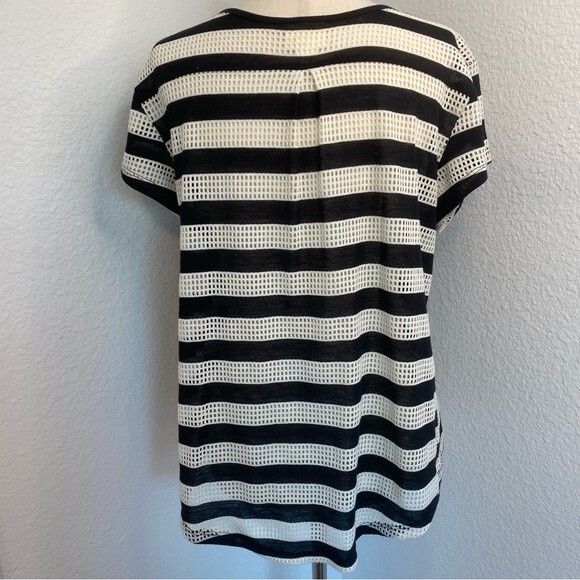 Converse Cut Out Design Black White Short Sleeve Scoop Neck Sexy Top Size L - Picture 5 of 9